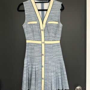 Elegant Blue and Cream Tweed Dress